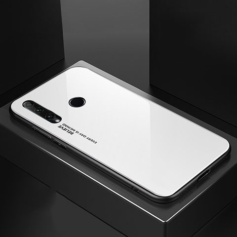 Huawei Honor 20 Lite用ハイブリットバンパーケース プラスチック 鏡面 虹 グラデーション 勾配色 カバー H01 ファーウェイ ホワイト