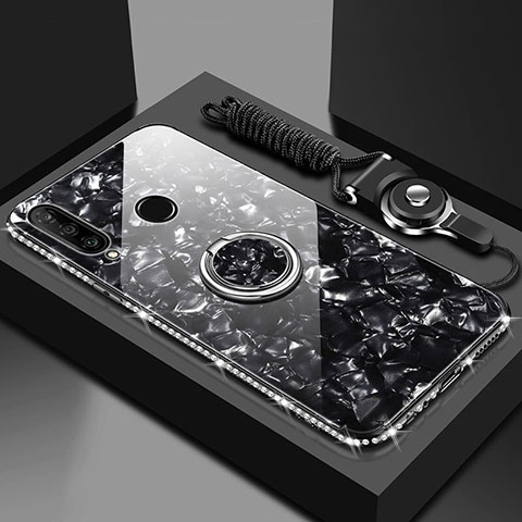 Huawei Honor 20 Lite用ハイブリットバンパーケース プラスチック 鏡面 カバー アンド指輪 マグネット式 T01 ファーウェイ ブラック