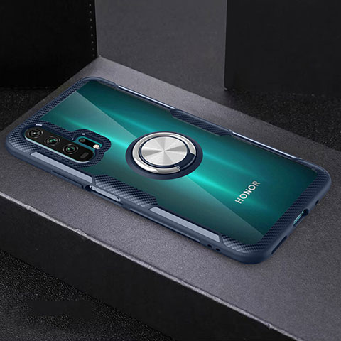 Huawei Honor 20 Pro用極薄ソフトケース シリコンケース 耐衝撃 全面保護 クリア透明 アンド指輪 マグネット式 C01 ファーウェイ ブルー
