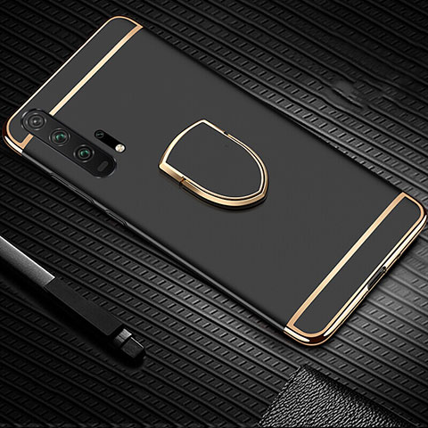 Huawei Honor 20 Pro用ケース 高級感 手触り良い メタル兼プラスチック バンパー アンド指輪 T01 ファーウェイ ブラック