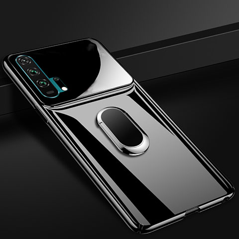 Huawei Honor 20 Pro用ハードケース プラスチック 質感もマット アンド指輪 マグネット式 P01 ファーウェイ ブラック