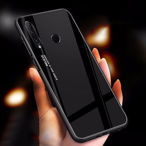 Huawei Honor 20E用ハイブリットバンパーケース プラスチック 鏡面 虹 グラデーション 勾配色 カバー ファーウェイ ブラック