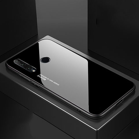 Huawei Honor 20E用ハイブリットバンパーケース プラスチック 鏡面 虹 グラデーション 勾配色 カバー H01 ファーウェイ ブラック