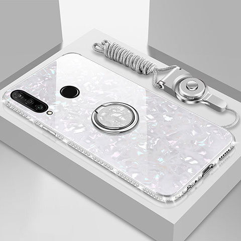 Huawei Honor 20E用ハイブリットバンパーケース プラスチック 鏡面 カバー アンド指輪 マグネット式 T01 ファーウェイ ホワイト