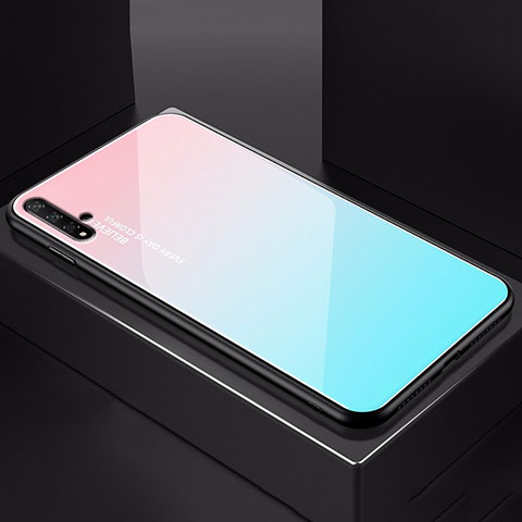 Huawei Honor 20S用ハイブリットバンパーケース プラスチック 鏡面 虹 グラデーション 勾配色 カバー H01 ファーウェイ シアン