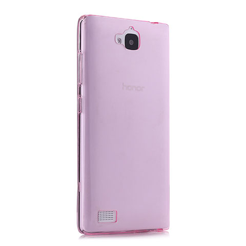 Huawei Honor 3C用極薄ソフトケース シリコンケース 耐衝撃 全面保護 クリア透明 ファーウェイ ピンク