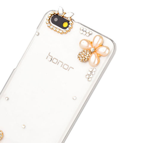 Huawei Honor 4X用ケース ダイヤモンドスワロフスキー 花々 ファーウェイ ホワイト