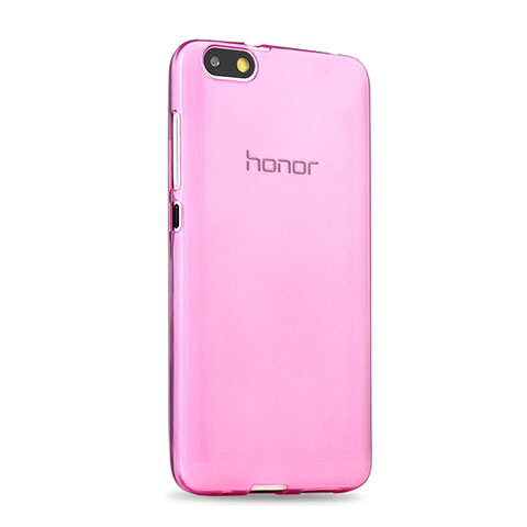 Huawei Honor 4X用極薄ソフトケース シリコンケース 耐衝撃 全面保護 クリア透明 ファーウェイ ピンク