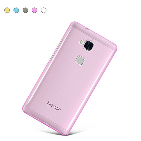 Huawei Honor 5X用極薄ソフトケース シリコンケース 耐衝撃 全面保護 クリア透明 カバー ファーウェイ ピンク