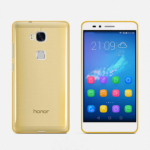 Huawei Honor 5X用極薄ソフトケース シリコンケース 耐衝撃 全面保護 クリア透明 カバー ファーウェイ ゴールド