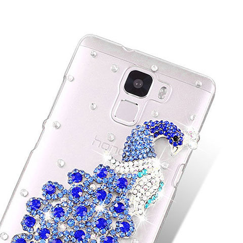Huawei Honor 7用ケース ダイヤモンドスワロフスキー 孔雀 ファーウェイ ネイビー