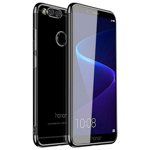 Huawei Honor 7X用極薄ソフトケース シリコンケース 耐衝撃 全面保護 クリア透明 H01 ファーウェイ ブラック