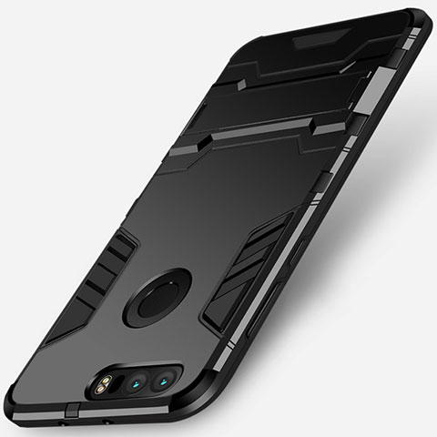 Huawei Honor 8用ハイブリットバンパーケース スタンド プラスチック 兼シリコーン ファーウェイ ブラック