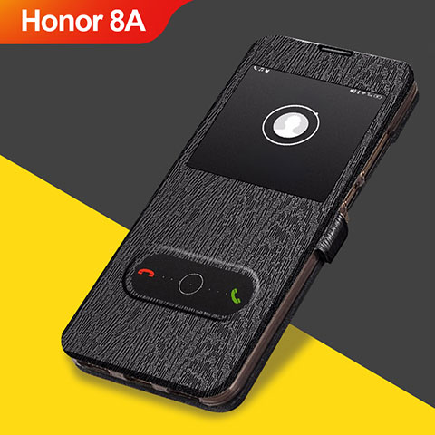Huawei Honor 8A用手帳型 レザーケース スタンド ファーウェイ ブラック