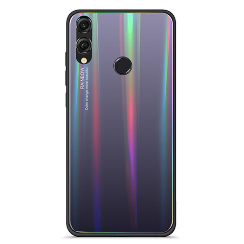 Huawei Honor 8X用ハイブリットバンパーケース プラスチック 鏡面 虹 グラデーション 勾配色 カバー R01 ファーウェイ ブラック