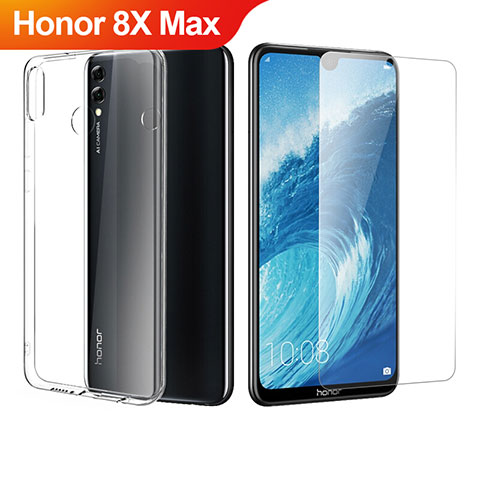 Huawei Honor 8X Max用極薄ソフトケース シリコンケース 耐衝撃 全面保護 クリア透明 アンド液晶保護フィルム ファーウェイ クリア