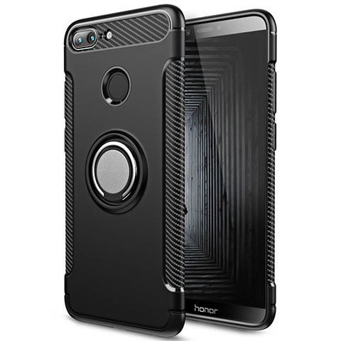 Huawei Honor 9 Lite用ハイブリットバンパーケース プラスチック アンド指輪 兼シリコーン ファーウェイ ブラック