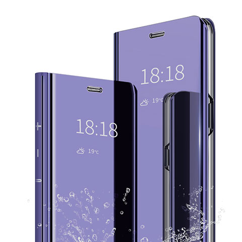Huawei Honor 9 Lite用手帳型 レザーケース スタンド 鏡面 カバー ファーウェイ パープル