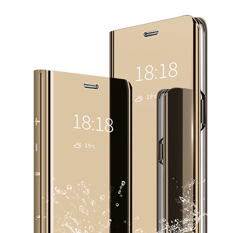 Huawei Honor 9 Lite用手帳型 レザーケース スタンド 鏡面 カバー ファーウェイ ゴールド