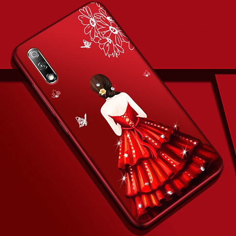 Huawei Honor 9X用シリコンケース ソフトタッチラバー バタフライ ドレスガール ドレス少女 カバー ファーウェイ レッド