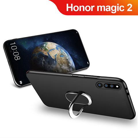Huawei Honor Magic 2用極薄ソフトケース シリコンケース 耐衝撃 全面保護 アンド指輪 マグネット式 ファーウェイ ブラック
