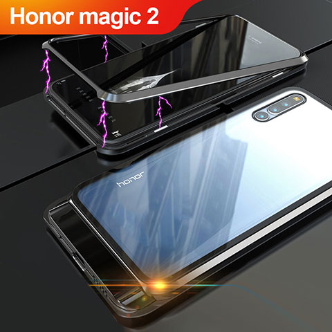Huawei Honor Magic 2用ケース 高級感 手触り良い アルミメタル 製の金属製 バンパー 鏡面 カバー ファーウェイ ブラック