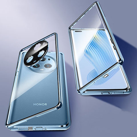 Huawei Honor Magic5 Pro 5G用ケース 高級感 手触り良い アルミメタル 製の金属製 360度 フルカバーバンパー 鏡面 カバー P01 ファーウェイ ネイビー