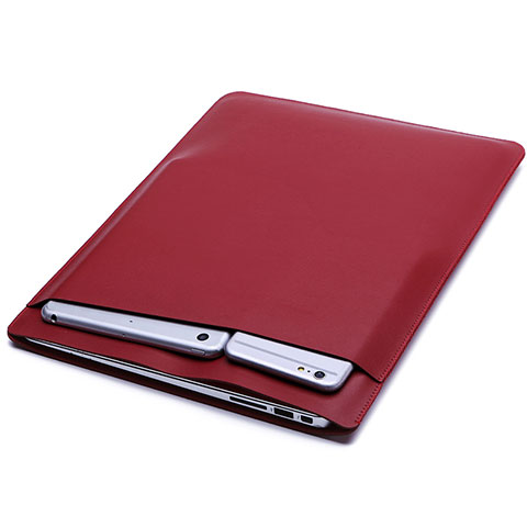 Huawei Honor MagicBook 15用高品質ソフトレザーポーチバッグ ケース イヤホンを指したまま ファーウェイ レッド