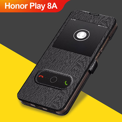 Huawei Honor Play 8A用手帳型 レザーケース スタンド ファーウェイ ブラック