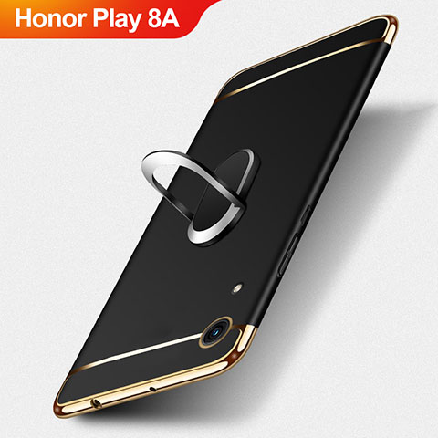 Huawei Honor Play 8A用ケース 高級感 手触り良い メタル兼プラスチック バンパー アンド指輪 ファーウェイ ブラック