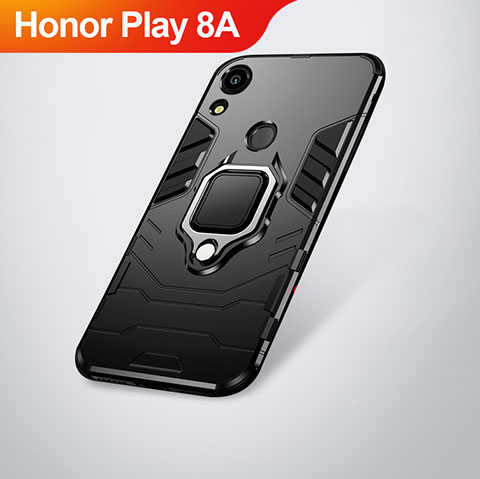 Huawei Honor Play 8A用ハイブリットバンパーケース スタンド プラスチック 兼シリコーン カバー ファーウェイ ブラック