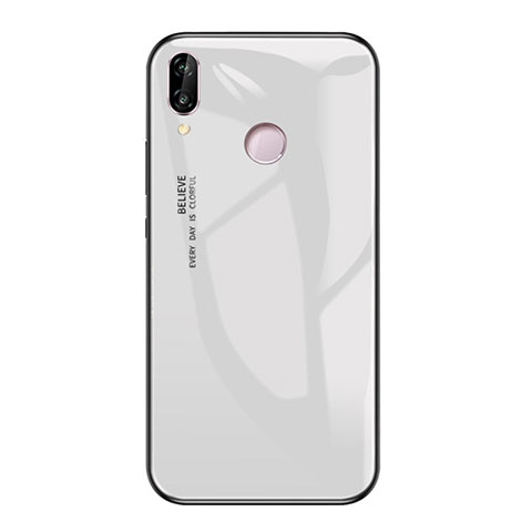 Huawei Honor Play用ハイブリットバンパーケース プラスチック 鏡面 虹 グラデーション 勾配色 カバー ファーウェイ ホワイト