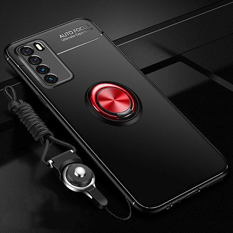 Huawei Honor Play4 5G用極薄ソフトケース シリコンケース 耐衝撃 全面保護 アンド指輪 マグネット式 バンパー T01 ファーウェイ レッド・ブラック