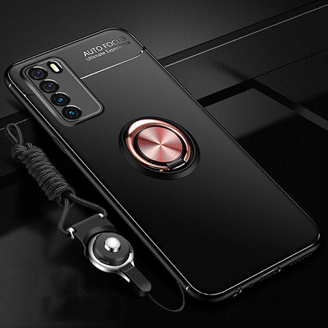 Huawei Honor Play4 5G用極薄ソフトケース シリコンケース 耐衝撃 全面保護 アンド指輪 マグネット式 バンパー T01 ファーウェイ ゴールド・ブラック