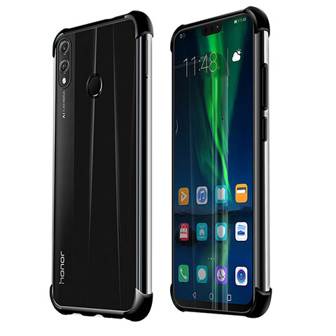 Huawei Honor V10 Lite用極薄ソフトケース シリコンケース 耐衝撃 全面保護 クリア透明 H02 ファーウェイ ブラック