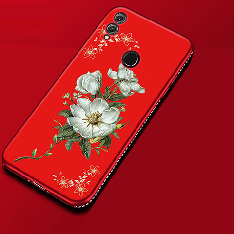 Huawei Honor V10 Lite用シリコンケース ソフトタッチラバー 花 カバー ファーウェイ レッド