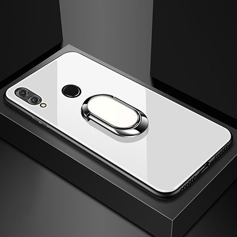 Huawei Honor V10 Lite用ハイブリットバンパーケース プラスチック 鏡面 カバー アンド指輪 マグネット式 ファーウェイ ホワイト
