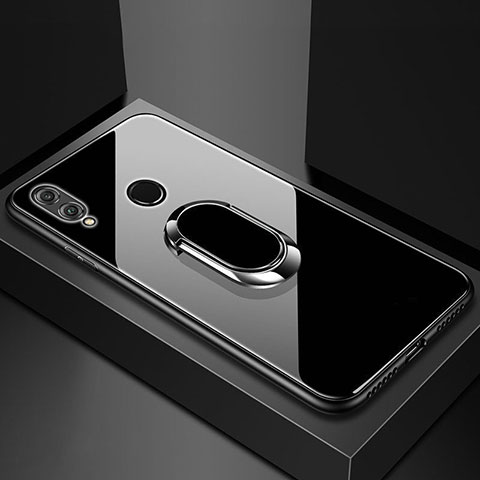 Huawei Honor V10 Lite用ハイブリットバンパーケース プラスチック 鏡面 カバー アンド指輪 マグネット式 ファーウェイ ブラック