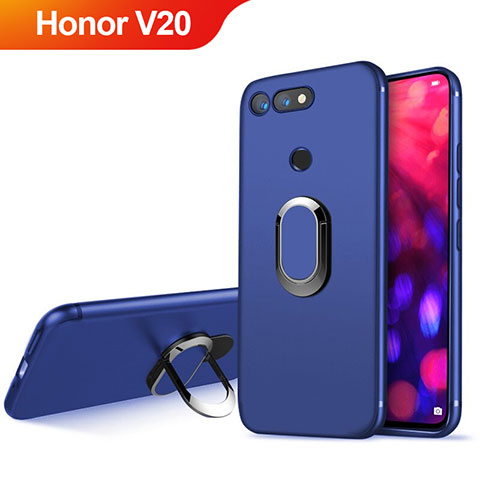 Huawei Honor V20用極薄ソフトケース シリコンケース 耐衝撃 全面保護 アンド指輪 マグネット式 ファーウェイ ネイビー