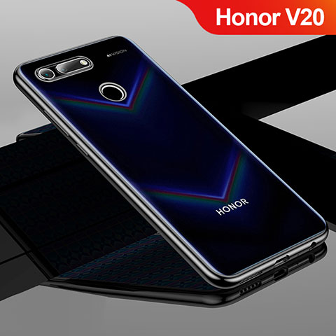 Huawei Honor V20用極薄ソフトケース シリコンケース 耐衝撃 全面保護 クリア透明 H01 ファーウェイ ブラック