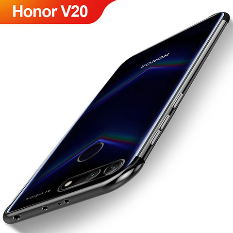 Huawei Honor V20用極薄ソフトケース シリコンケース 耐衝撃 全面保護 クリア透明 H04 ファーウェイ ブラック