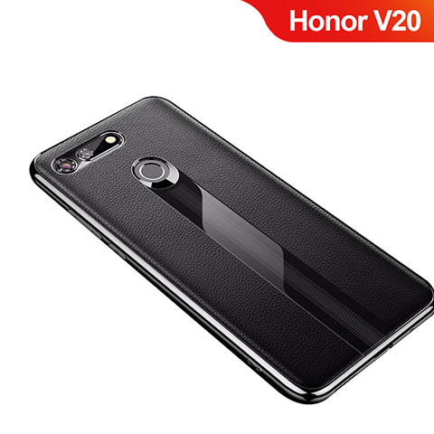 Huawei Honor V20用シリコンケース ソフトタッチラバー レザー柄 M01 ファーウェイ ブラック