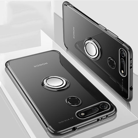 Huawei Honor V20用極薄ソフトケース シリコンケース 耐衝撃 全面保護 クリア透明 アンド指輪 マグネット式 C03 ファーウェイ ブラック