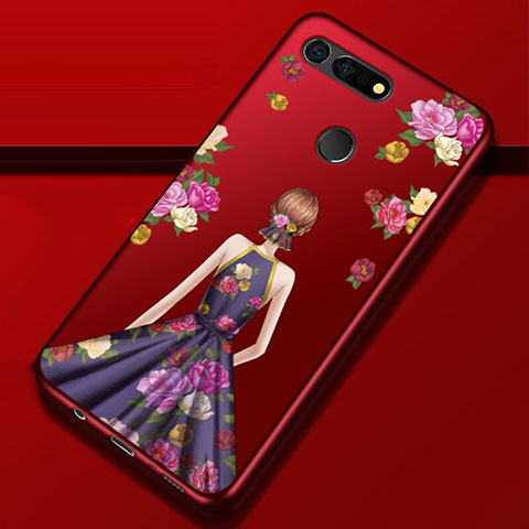 Huawei Honor V20用シリコンケース ソフトタッチラバー バタフライ ドレスガール ドレス少女 カバー K02 ファーウェイ パープル