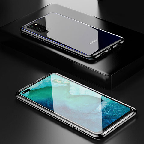 Huawei Honor V30 5G用ケース 高級感 手触り良い アルミメタル 製の金属製 360度 フルカバーバンパー 鏡面 カバー T01 ファーウェイ ブラック