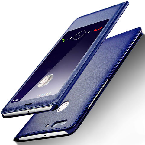 Huawei Honor V9用手帳型 レザーケース スタンド L01 ファーウェイ ネイビー