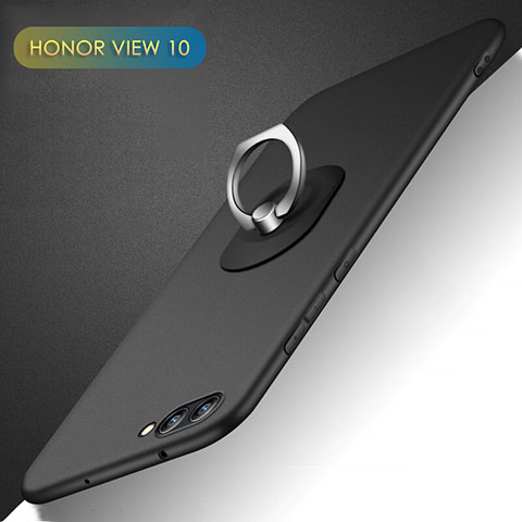 Huawei Honor View 10用ハードケース プラスチック 質感もマット アンド指輪 Q02 ファーウェイ ブラック