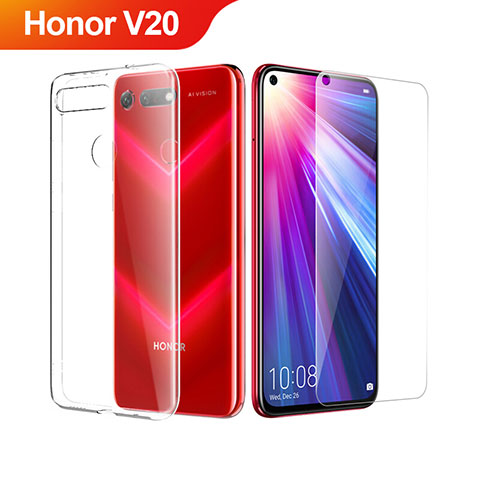 Huawei Honor View 20用極薄ソフトケース シリコンケース 耐衝撃 全面保護 クリア透明 アンド液晶保護フィルム ファーウェイ クリア