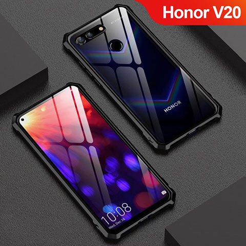 Huawei Honor View 20用ケース 高級感 手触り良い アルミメタル 製の金属製 バンパー 鏡面 カバー M01 ファーウェイ ブラック