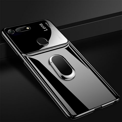 Huawei Honor View 20用ハードケース プラスチック 質感もマット アンド指輪 マグネット式 P02 ファーウェイ ブラック